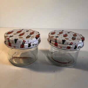 Nutcracker Small 4 oz Jelly Jars Metal Lids Glass Canister Set of 2 Christmas